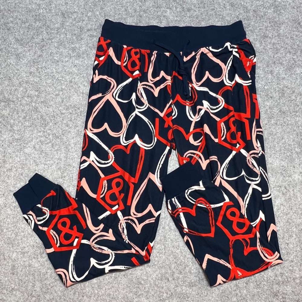 Agnes & Dora Heart Print‎ Jogger Pants Navy Cozy Lounge Drawstring Womens Large